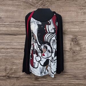 Dolcezza Simply Art Shirt Attatched To Cardigan Top  Size Med